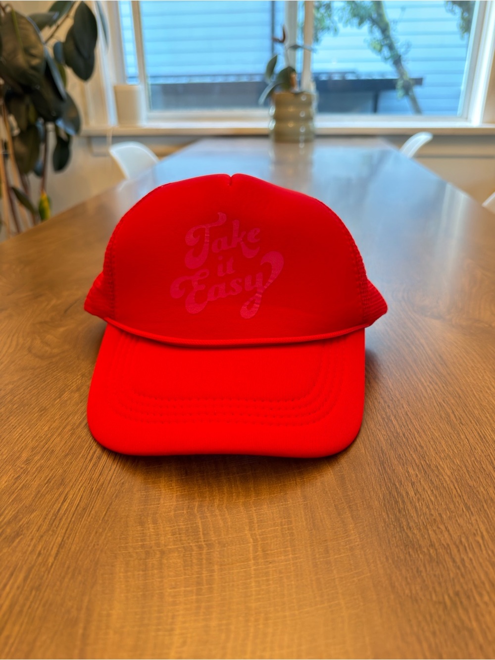 Red 'Take It Easy' Trucker Hat